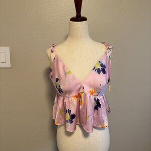 Savage Fenty Pink Satin Vneck Babydoll Peplum Size Medium